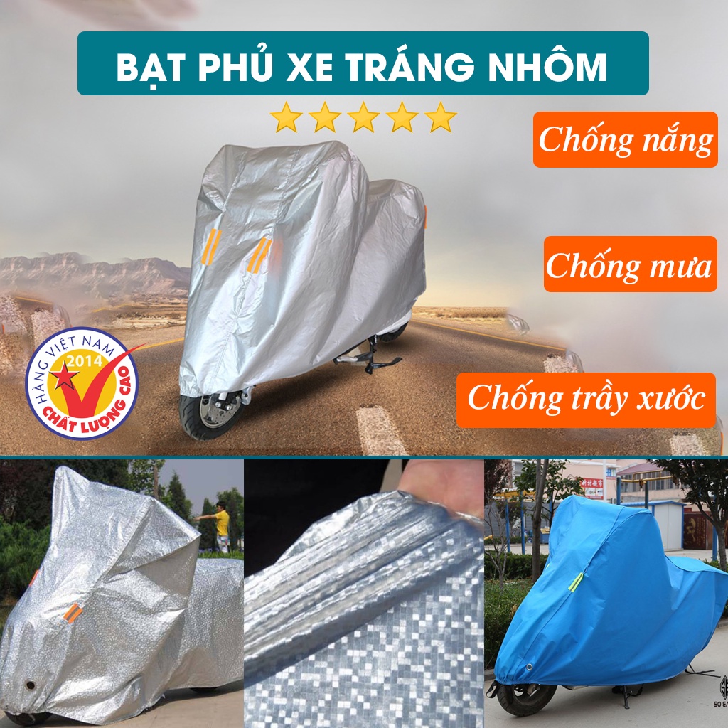 Áo trùm xe máy, bạt trùm xe máy 3D tráng nhôm cao cấp che mưa nắng, chống tia UV, cách nhiệt, tránh phai màu xe vừa SH