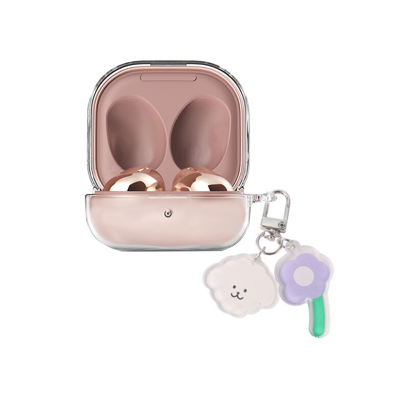 Vỏ Bảo Vệ Hộp Sạc Tai Nghe Samsung Galaxy buds 2 PRO Hình Gấu Phối Ren Hoa Trong Suốt Thời Trang