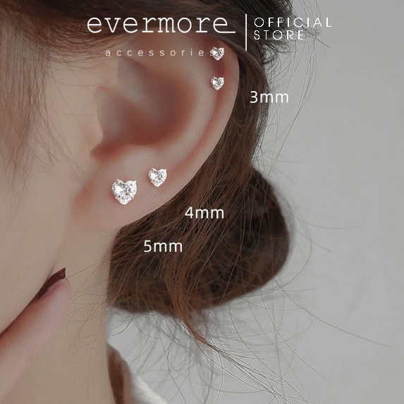 Bông tai bạc EVERMORE, khuyên tai đính đá trái tim bạc ý 925, phong cách minimalism, thanh lịch - H001