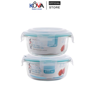 Bộ 2 hộp thủy tinh chịu nhiệt tròn Kova 650ml & 400ml