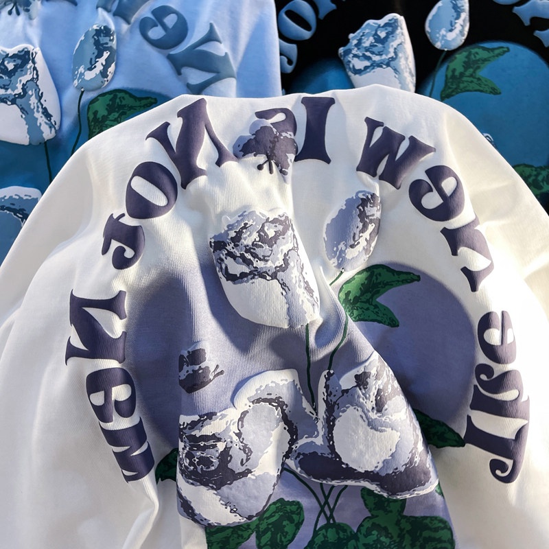 ZHELIHANGFEI Áo Thun Ngắn Tay Dáng Rộng Phong Cách Retro Mỹ Độc Đáo