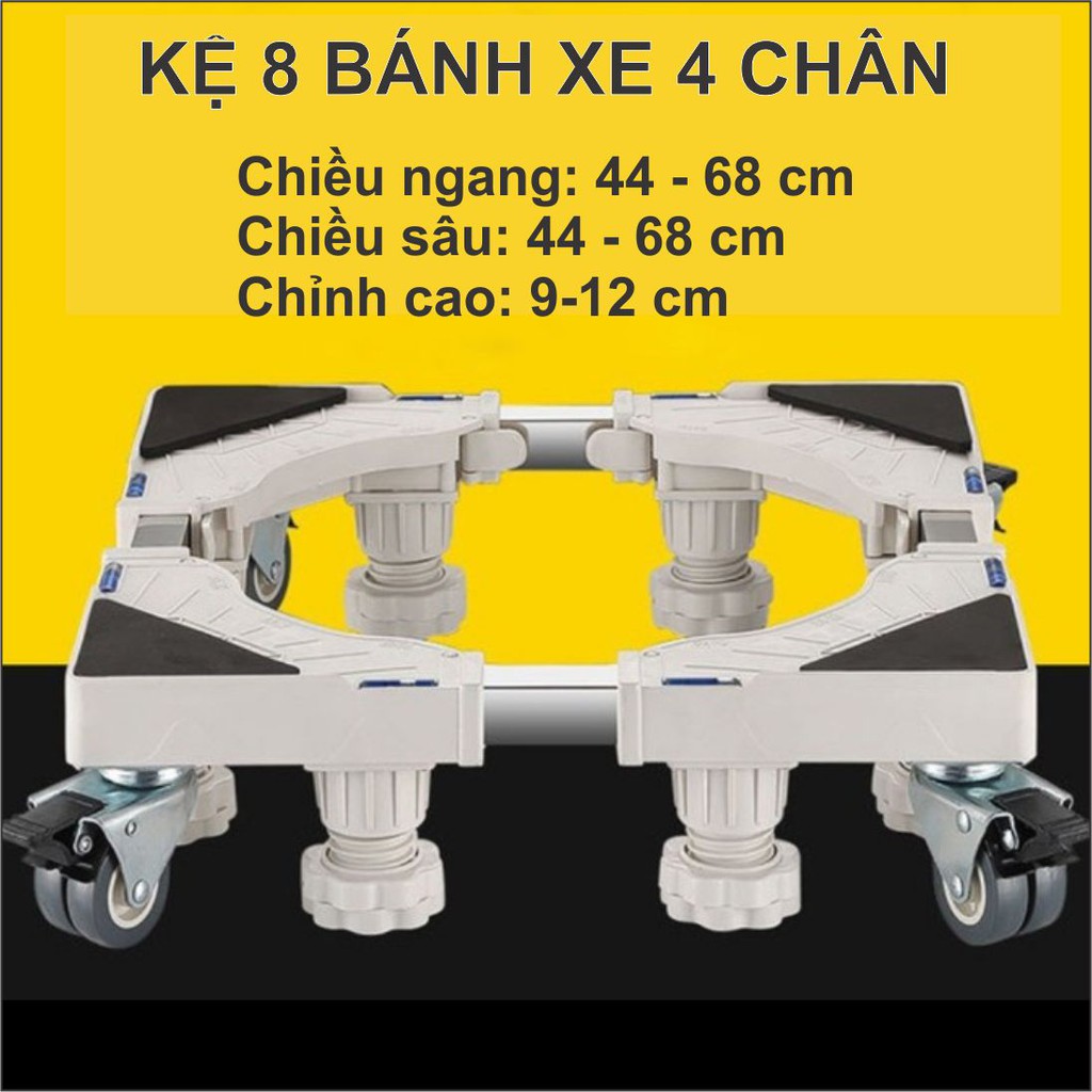 Kệ tủ lạnh máy giặt cao cấp - 4 bánh xe đôi, 4 chân cố định.