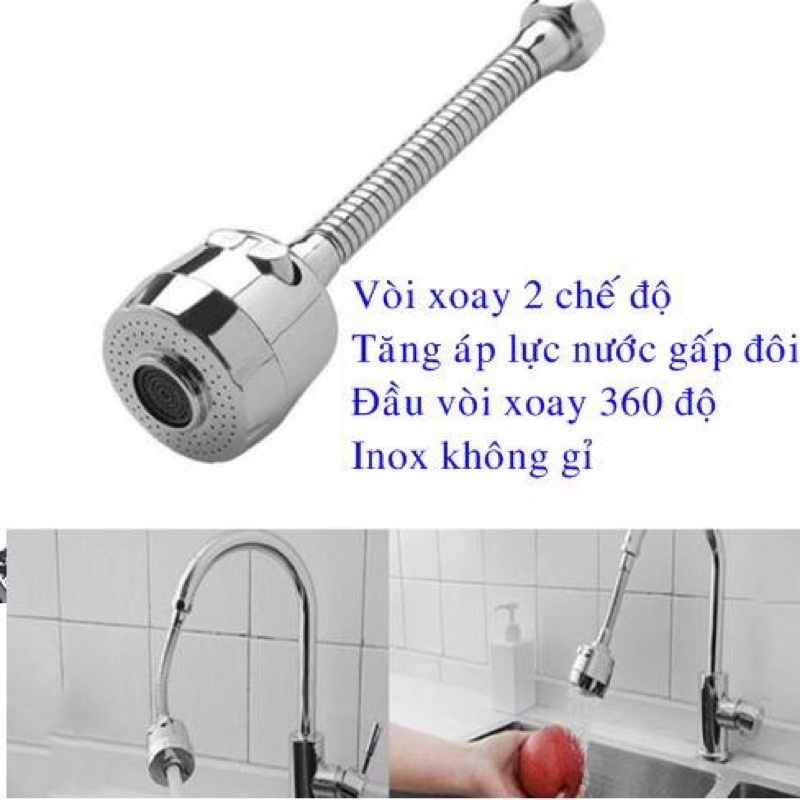 Đầu Vòi Nước Tăng Áp Bồn Rửa Có Nút Điều Chỉnh Xoay 360 - Inox không gỉ