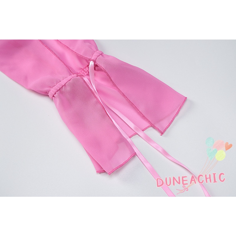 DUNEA Áo Kiểu Tay Dài Cổ Chữ V Thắt Nơ Thời Trang Nữ Tính