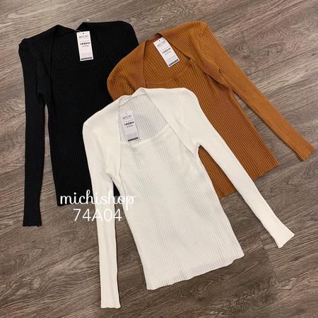 Áo len gân cổ vuông freesize - 74A04