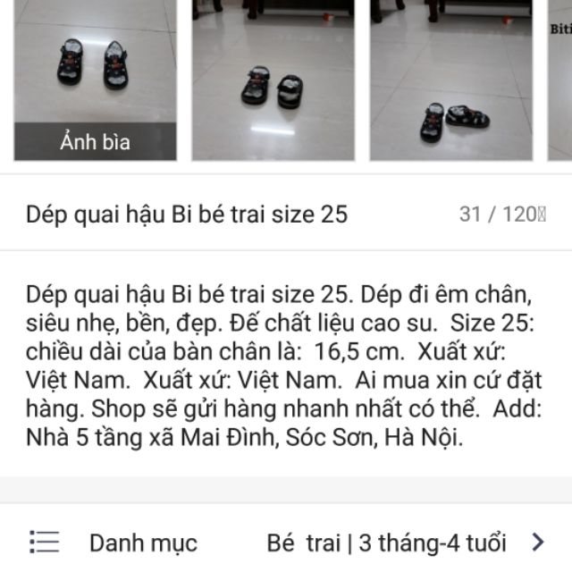 Dép quai hậu bé trai size 25