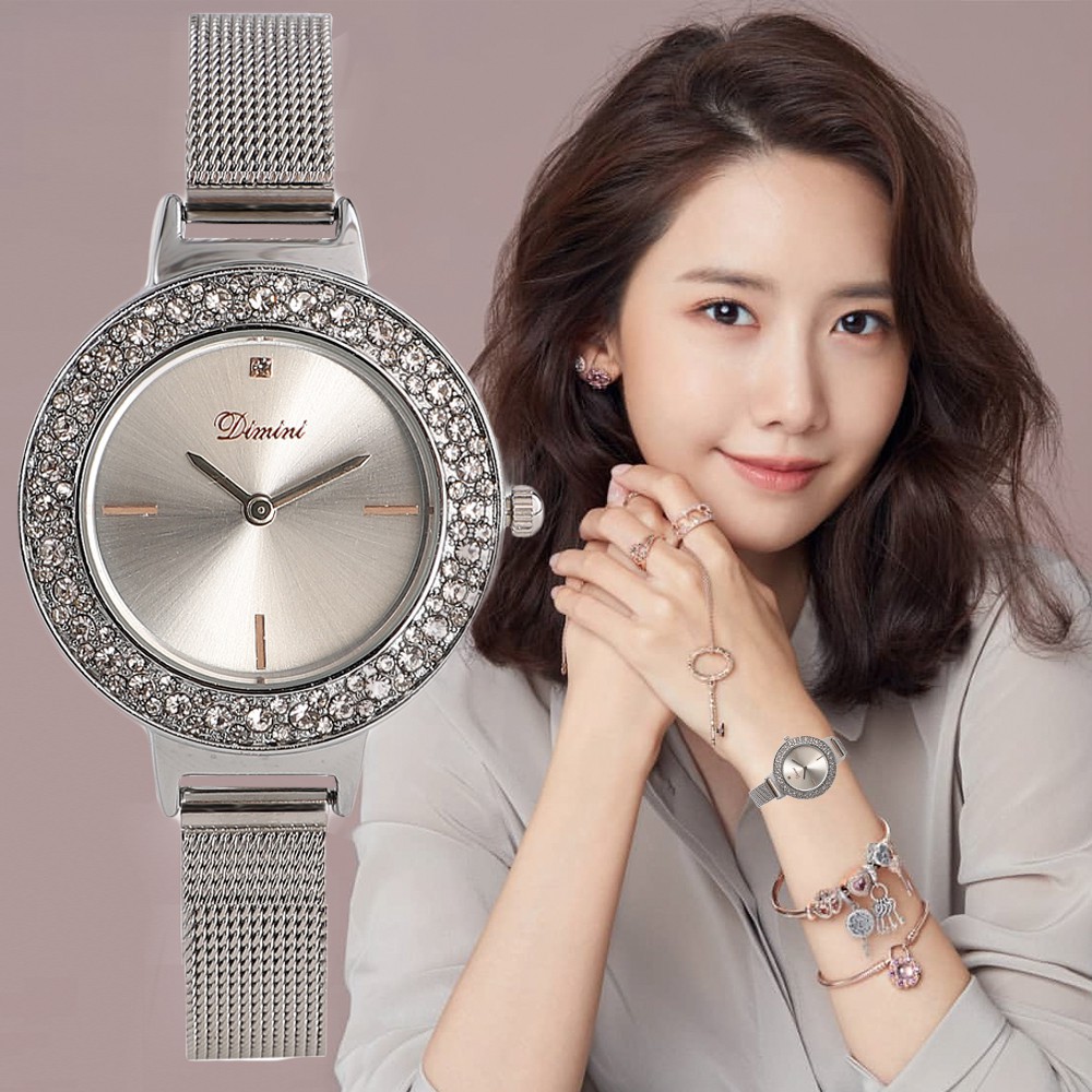 [SANG CHẢNH] Đồng hồ nữ DIMINI 1309 Princess đính đá dây thép lụa nhỏ xinh ;