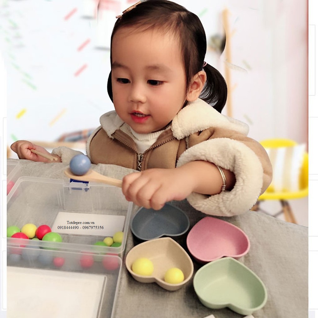Đồi chơi tập gắp bi gỗ - Giáo cụ Montessori