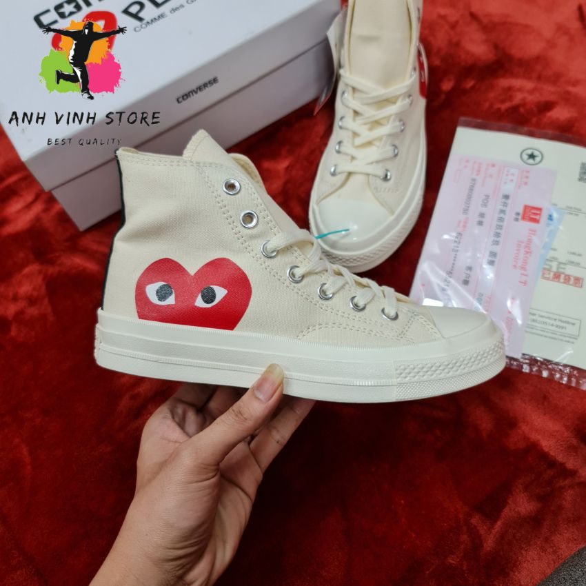 Giày Converse Tim Trắng Sữa Cổ Cao Nam Nữ