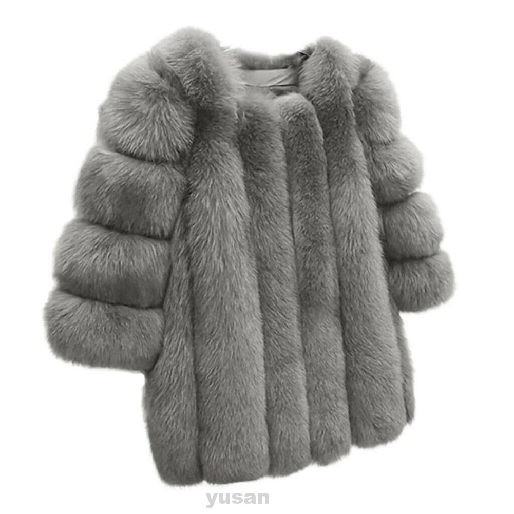 Áo Khoác Lông Thú Tay Dài Màu Trơn Thiết Kế Cổ Tròn Thanh Lịch | BigBuy360 - bigbuy360.vn