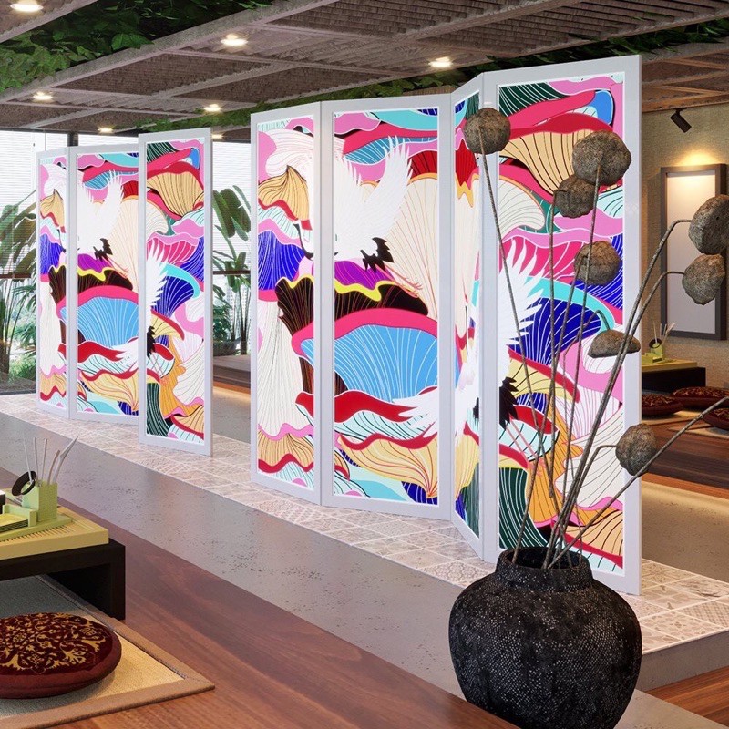 Bình Phong vách ngăn in hoạ tiết ngũ sắc BP.03