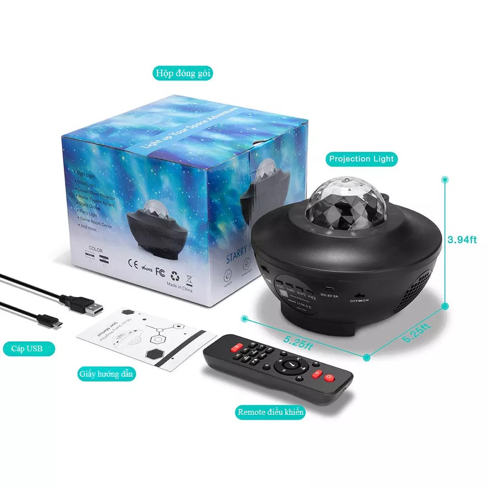 Đèn chiếu sao GALAXY mây thiên hà chiếu ngàn sao đi kết hợp Loa Bluetooth Cảm biến Nhạc - Decor Phòng Ngủ - LiveStream