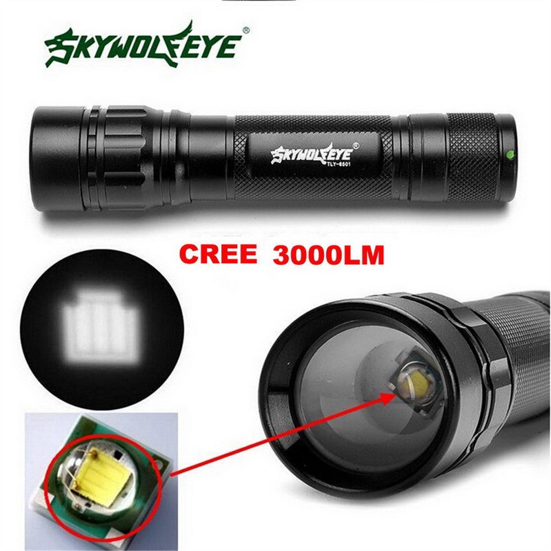 Đèn pin flash 3 chế độ T6 LED 18650 SKYWOLFEYE