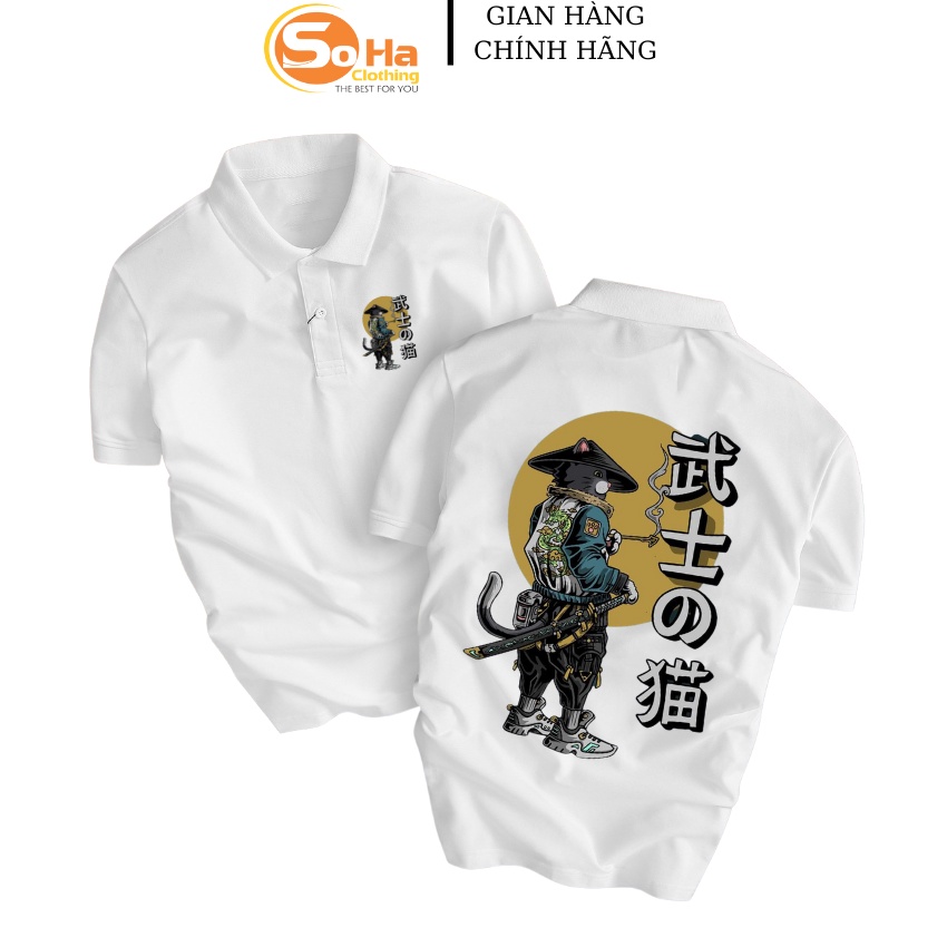 Áo Thun Nam, Áo Polo Nam Có Cổ Vải Cá Sấu Cotton Cao Cấp.Chất Lượng , Mèo Samurai, SoHa Clothing