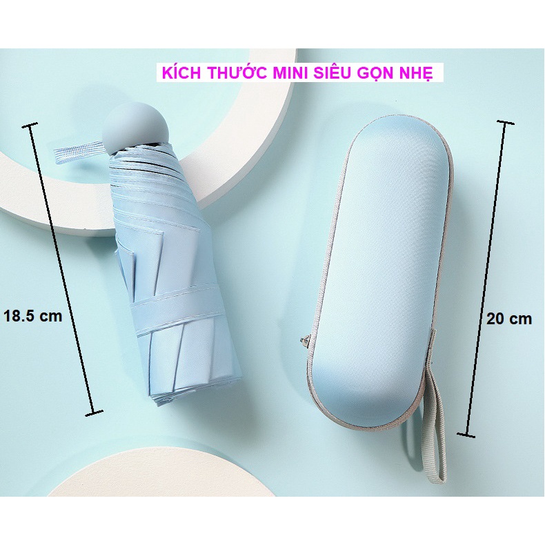 Ô dù mini gấp gọn 18 cm khung 8 nan thép kèm hộp đáng yêu chống nắng SPF50