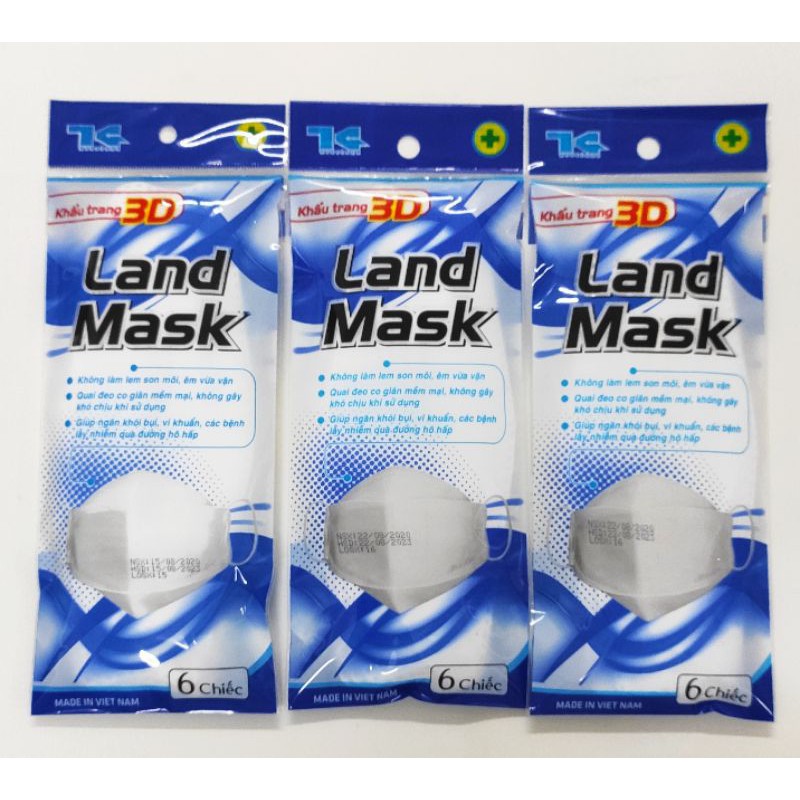 Túi 6 chiếc Khẩu trang 3D LandMask 4 lớp kháng khuẩn kiểu Hàn Quốc (hàng chính hãng)