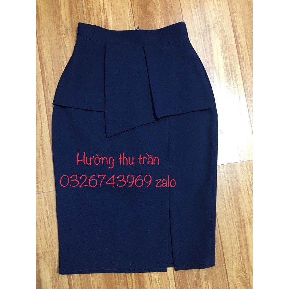 Chân váy bút chì xẻ trước phối vạt che bụng phông cách công sở, vb66