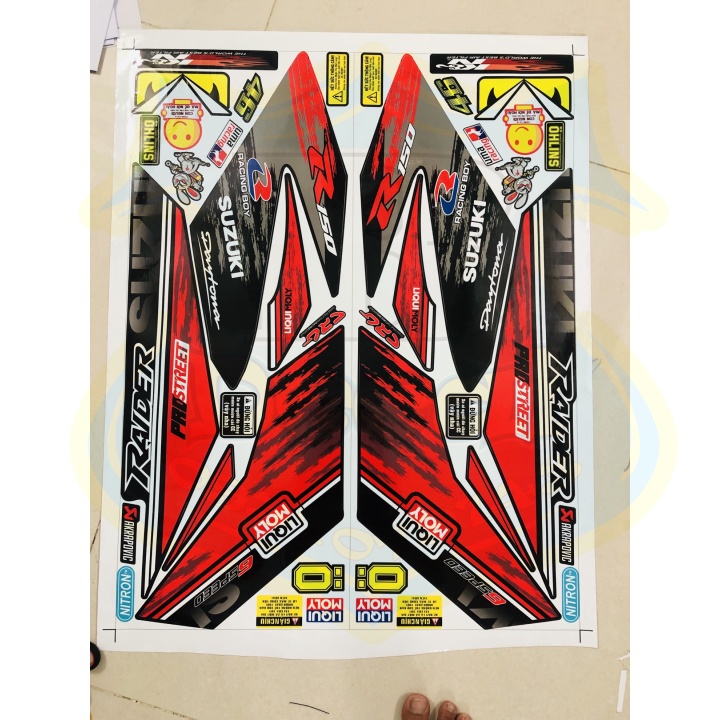 ( Quí khách vui lòng mang ra tiệm cho thợ dán ) Tem raider fi đỏ đen