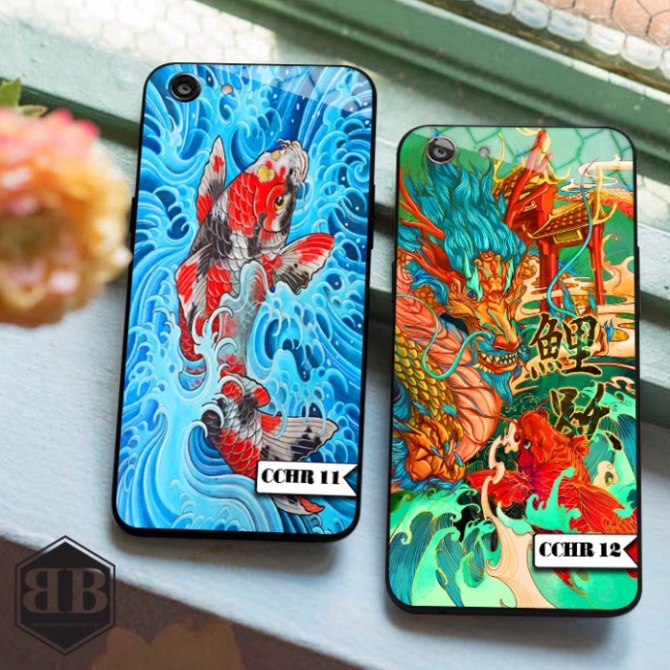 Ốp lưng kính cường lực Oppo A83 cá chép hoá rồng
