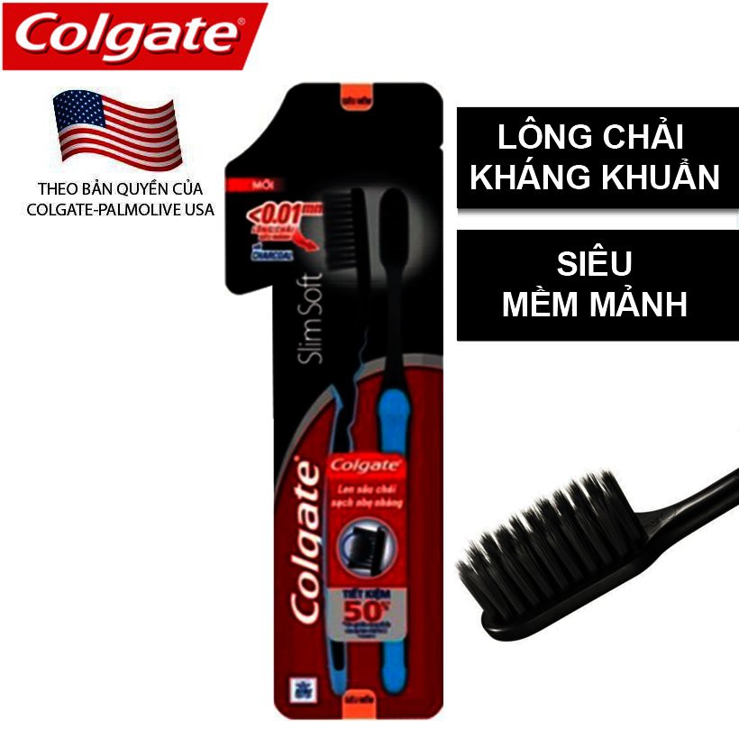 LÔ 2 BÀN CHẢI ĐÁNH RĂNG COLGATE SLIMSOFT CHARCOAL