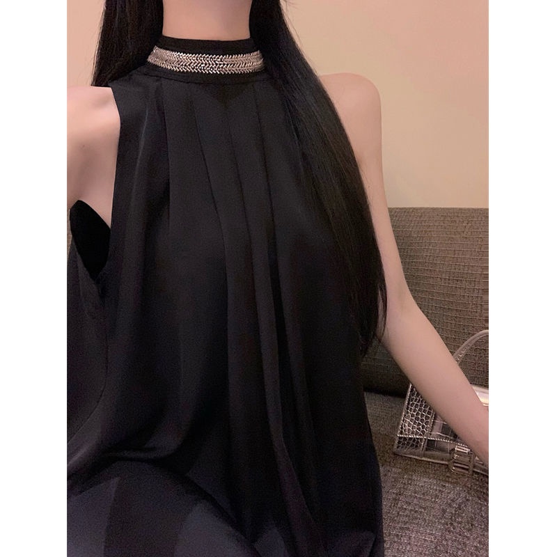 Đầm Chiffon Đen Trễ Vai Dáng Rộng Xếp Ly Thời Trang Mùa Hè 2022 Cho Nữ