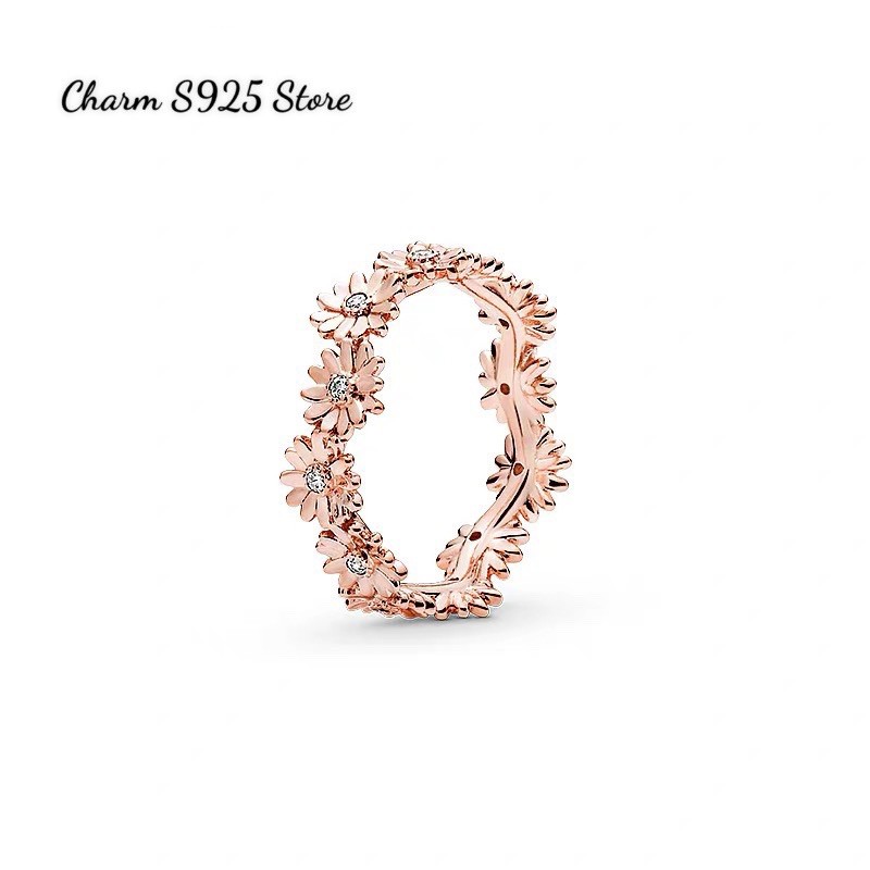 nhẫn đeo tay pan hoa cúc vàng hồng đính đá bạc s925 cao cấp