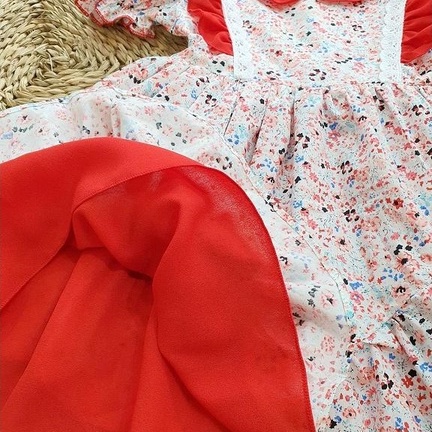 Váy lolita đỏ hoa nhí kèm turban bé gái sơ sinh 1 2 3 4 tuổi MINTSCLOSET Mint's Closet - GS1083