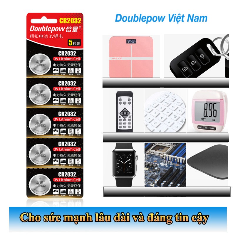 Vỉ 05 Pin nút CR 2032 3V 220mAh (Vỉ 5pin) dung lượng cao Doublepow Pin đồng hồ kỹ thuật số, chìa khóa xe, bút laser