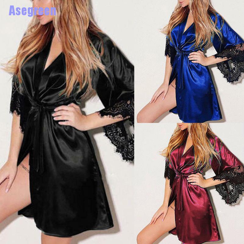 Áo Choàng Ngủ Bằng Lụa Satin Phối Ren Quyến Rũ Thời Trang