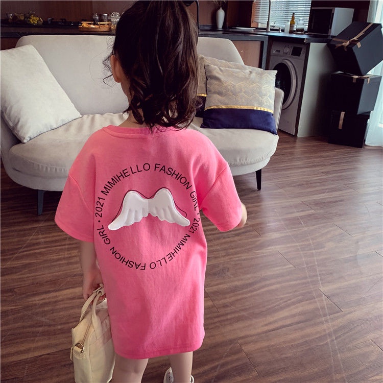 Đầm Thun Vải Cotton Đính Đôi Cánh Dễ Thương Cho Bé Gái