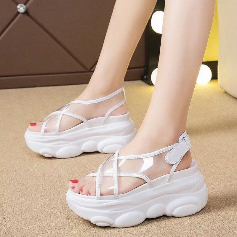 (k có sẵn) dép bánh mì quai chéo trong thời trang cá tính 8cm 1705