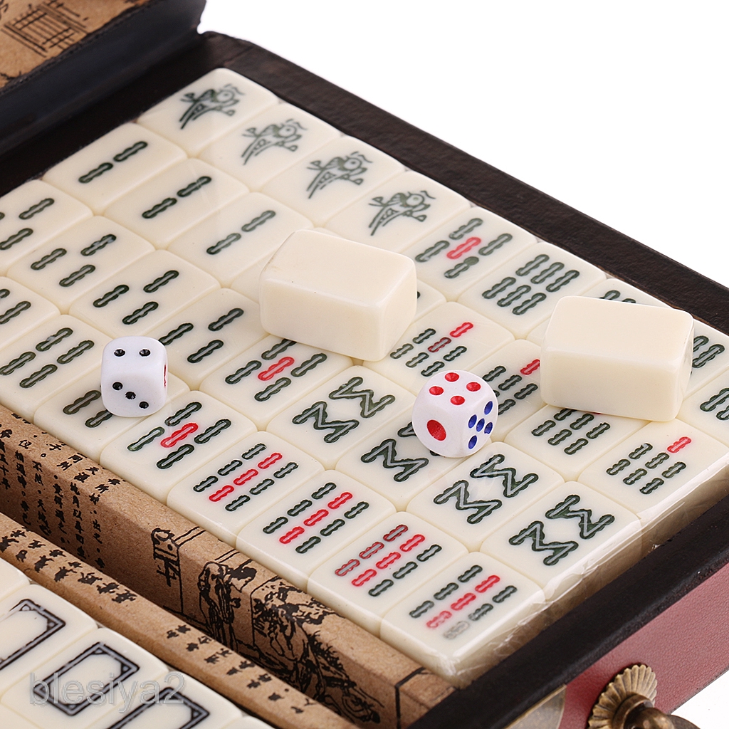 Chinese Antique Mahjong Games Travel Board Game Toy 23x16.2x4.5cm Wood Box