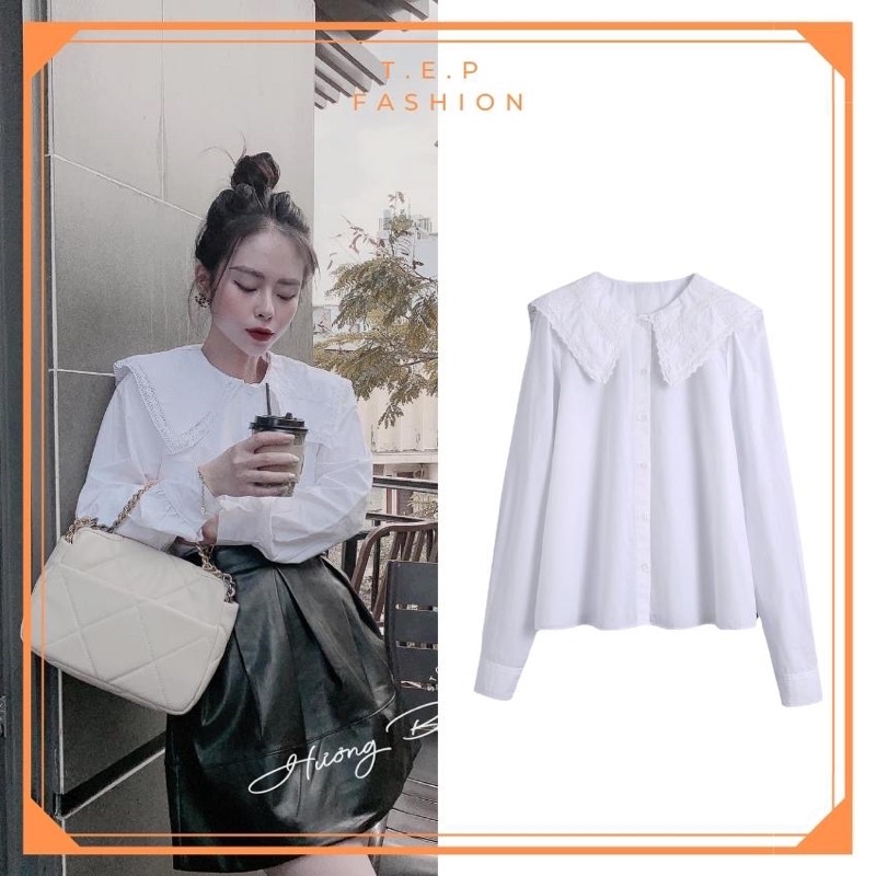 Áo Sơ Mi Nữ Cổ V Phối Viền Ren Za.Za Tep Fashion - ASM006