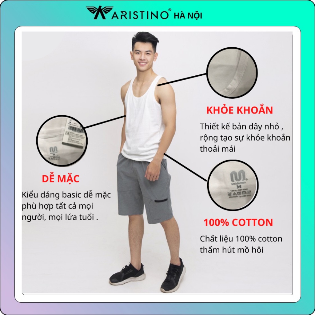 Áo ba lỗ, áo lót nam INSIDEMEN màu trắng siêu thấm hút mồ hôi,  100% cotton an toàn nhẹ dịu cho da - IC21