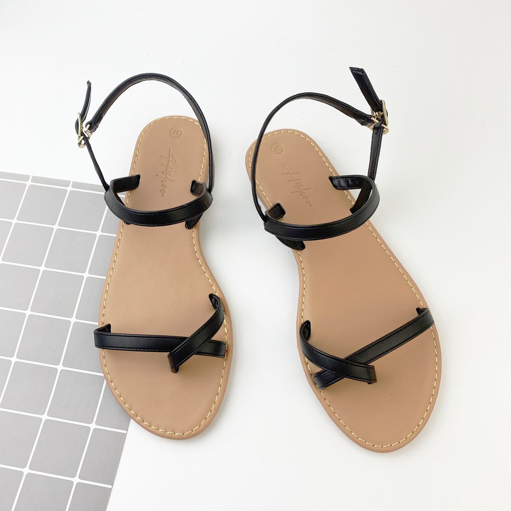 Dép sandal nữ quai dây mảnh đế bệt xỏ ngón thấp 1 cm đi biển thời trang cao cấp Hishoo S059