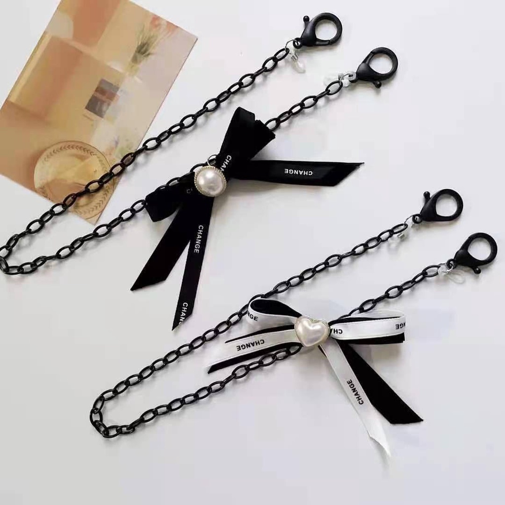 Dây Đeo Mắt Kính Bằng Acrylic Hình Nơ Trắng Đen