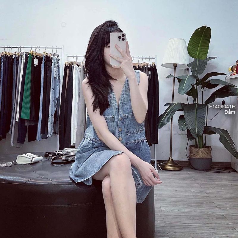 Đầm jean gài nút sát nách 1406