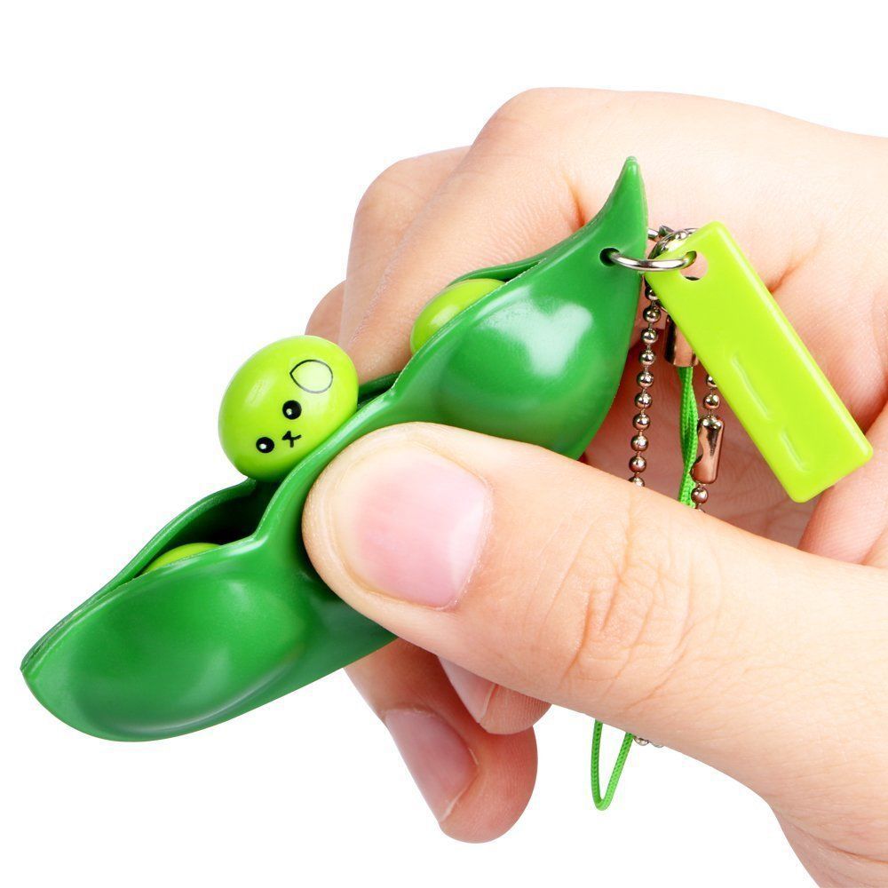 ❤LANSEL❤ Funny Squeeze Bean Trinkets Stress Relieve Key Chain Cute Extrusion Fidget Toy Soybean Green Phone Charm