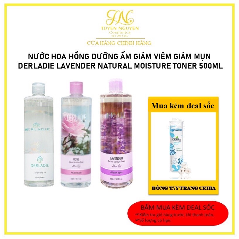 Nước Hoa Hồng Dưỡng Ẩm Giảm Mụn Derladie Lavender Natural Moisture Toner 500ml