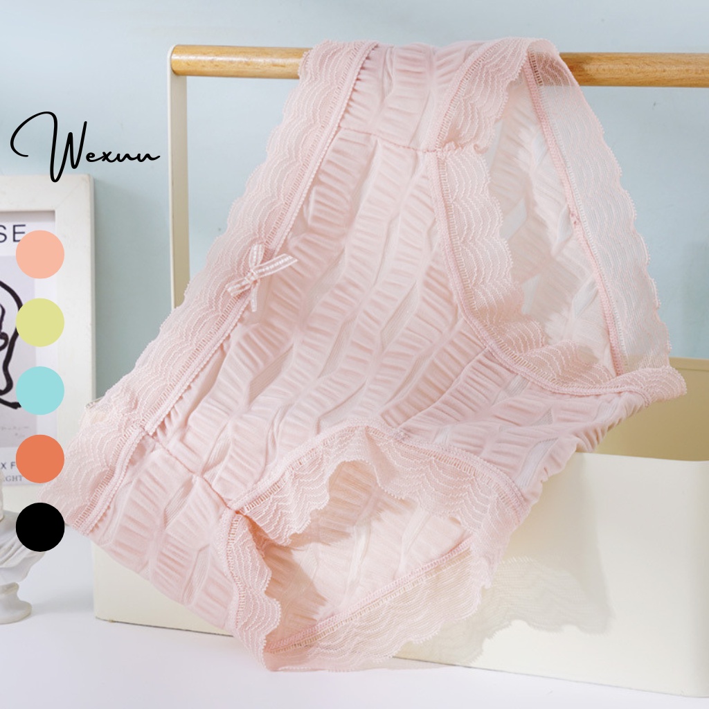 Quần lót nữ Su nhăn cao cấp phối ren ngọt ngào Wexuu chất liệu mềm siêu mát kháng khuẩn - QC94