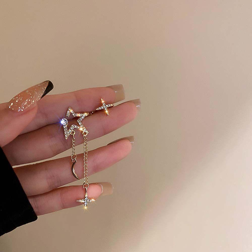 VANES1 Khuyên Kẹp Vành Tai Đính Đá Lấp Lánh Phong Cách Hàn Quốc Sang Trọng Thời Trang Cho Nữ