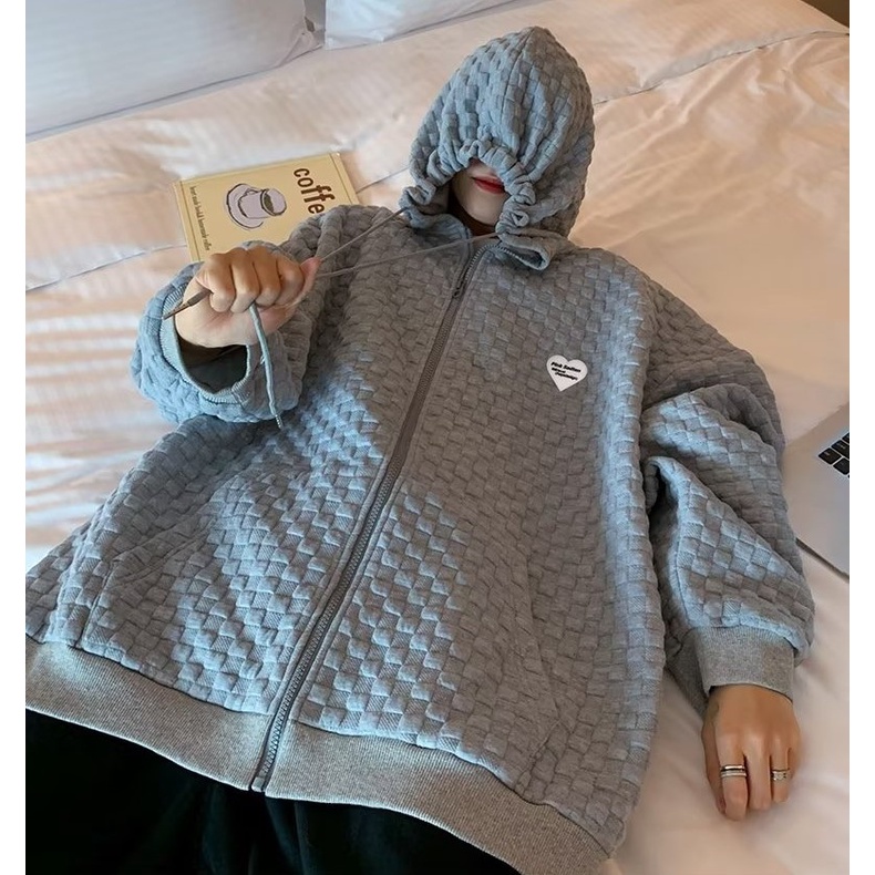 [Ba Màu] Áo Khoác Hoodie Nam Có Dây Xích Waffle Đơn Giản Thời Trang Hàn Quốc