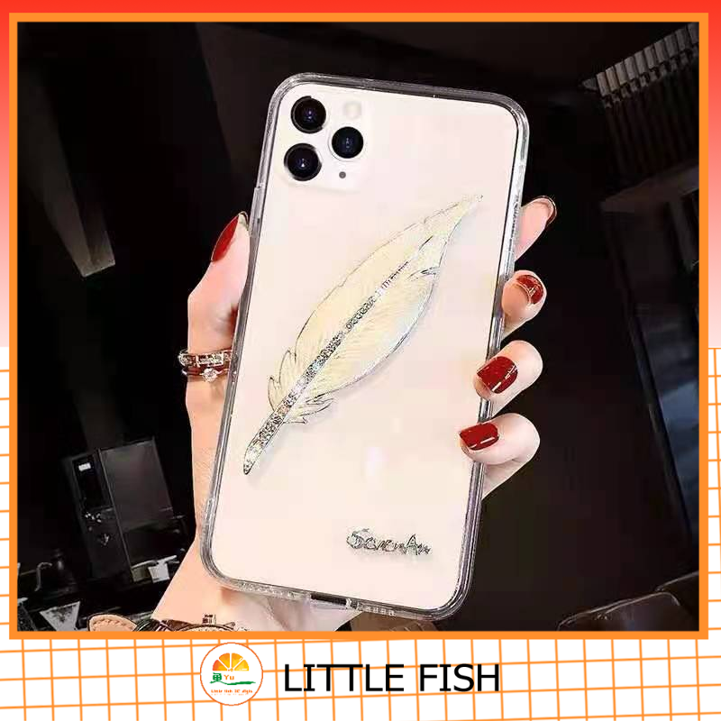 Ốp Điện Thoại Họa Tiết Lông Vũ Đính Đá Pha Lê Nhiều Màu Chống Sốc Cho iPhone 13 12Promax iPhone11 XR XS MAX 7Plus 8plus