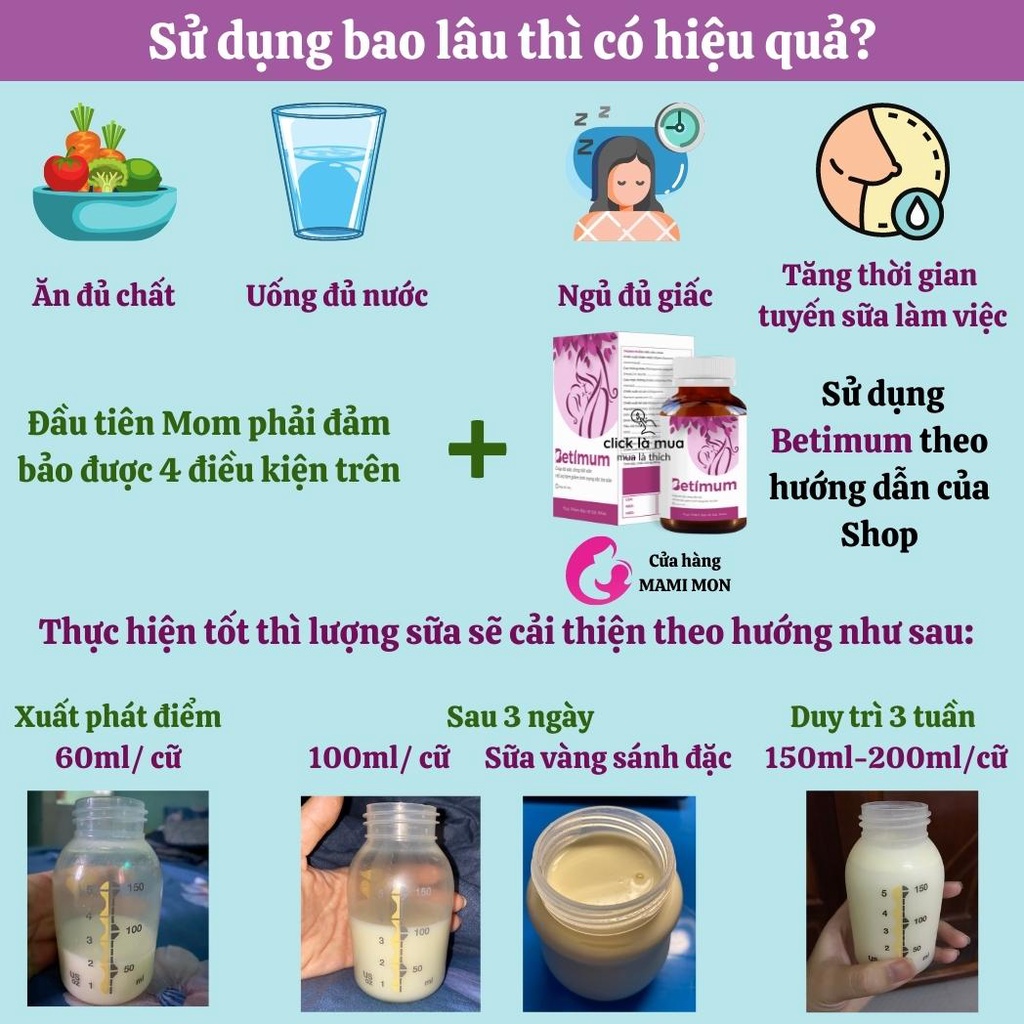 Lợi sữa Betimum SHOP MAMI MON viên uống trà ngũ cốc lợi sữa cỏ cà ri fenugreek