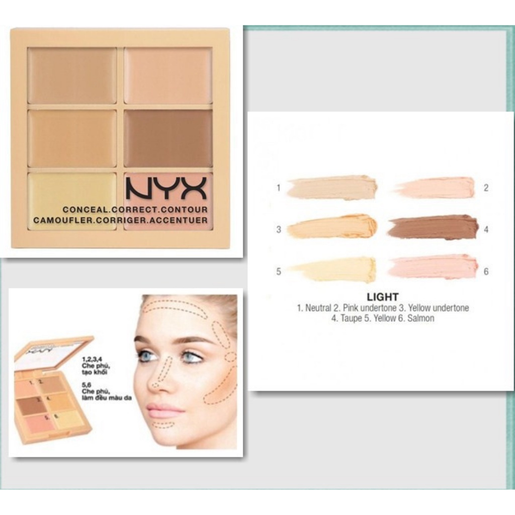 Bảng kem che khuyết điểm và tạo khối NYX Conceal Correct Contour Palette (1.5g)