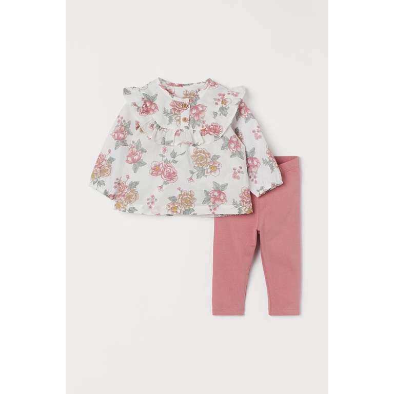 Set áo hoa quần legging bé gái hm săn sale - hàng chính hãng