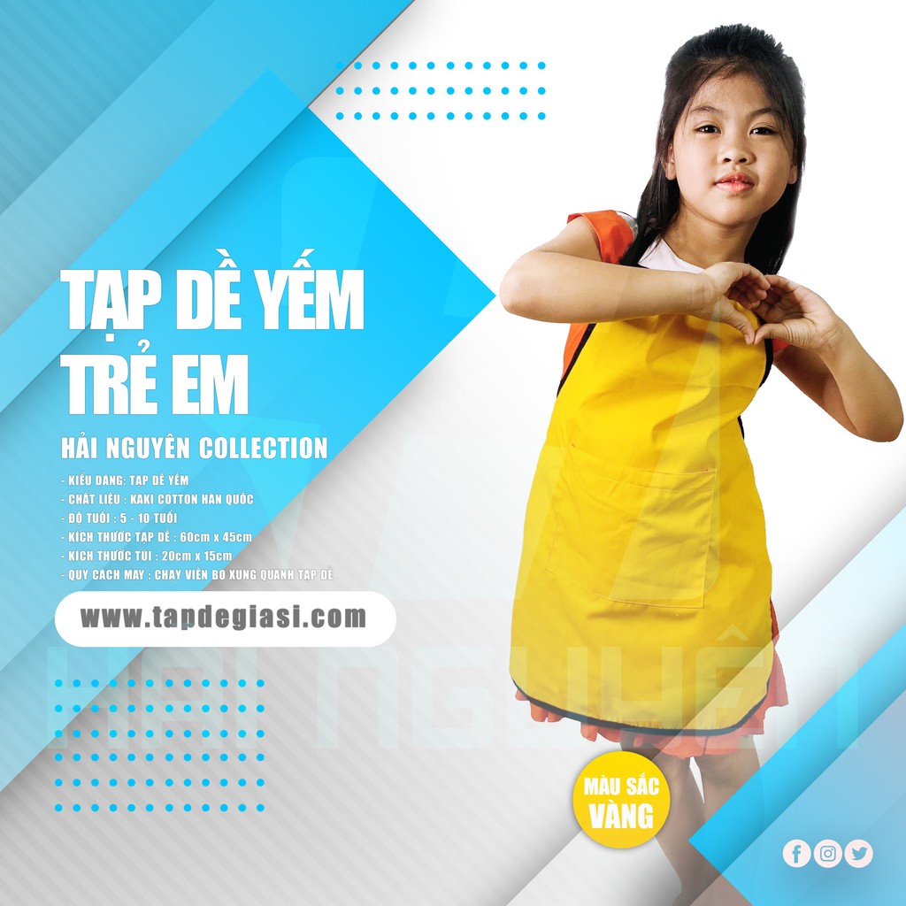 Tạp dề cho bé cao cấp từ 5-10 tuổi Màu Vàng viền Đen vải Kaki cotton