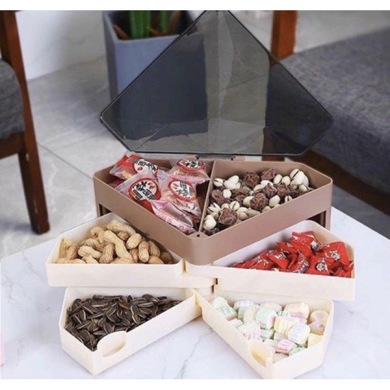 (Loại 1) khay mứt tết, khay đựng mứt kim cương 3 tầng 6 cánh