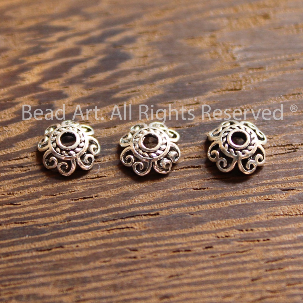 Charm Ốp Hình Hoa Trái Tim Bạc 925, Charm Phối Vòng Tay Phong Thuỷ, Chuỗi Hạt, Phong Cách Bạc Thái - Bead Art