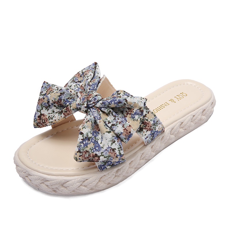 Dép quai ngang IELGY đính nơ in hoa thời trang cho nữ